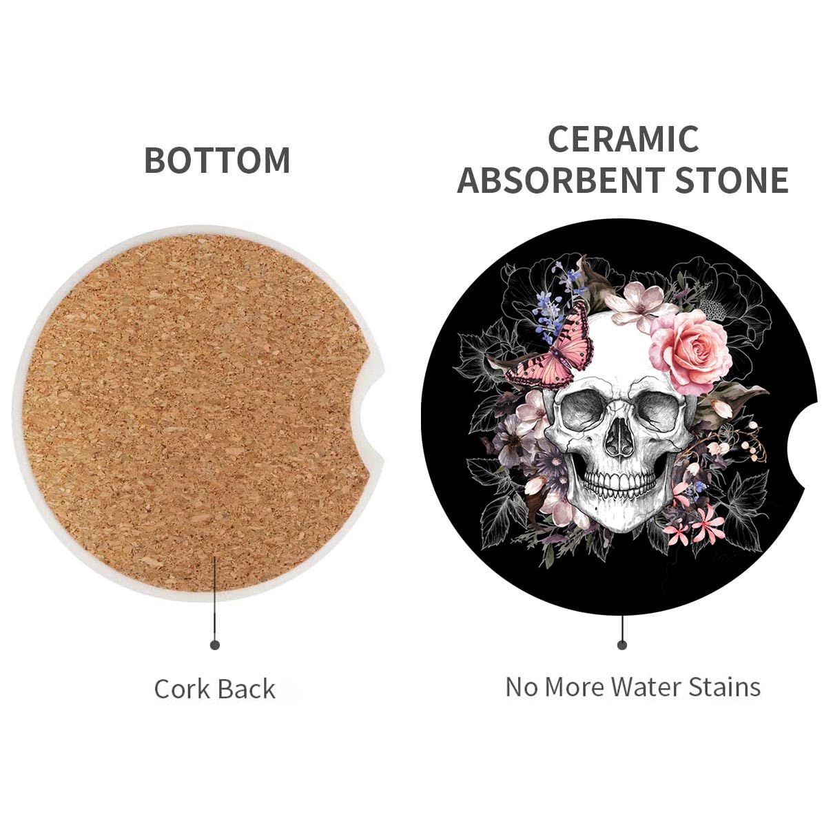 Britimes Car Coasters For Drinks Absorbent, 2 Pack Cup Holders, 2.56'' Ceramic Stone & Non-Scratch Cork Base Coasters Cupholder,